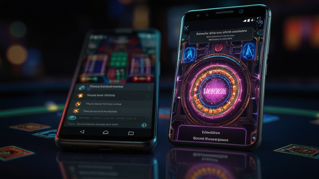 Android phone displaying APK permission prompts in a neon casino setting
