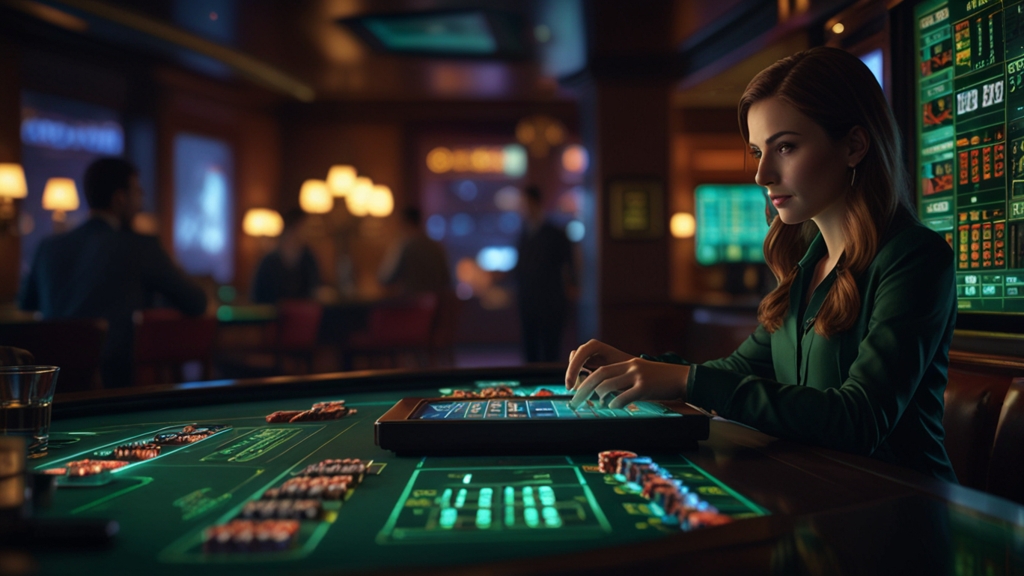 Casino cashier screen showing deposit options with neon-lit payment icons